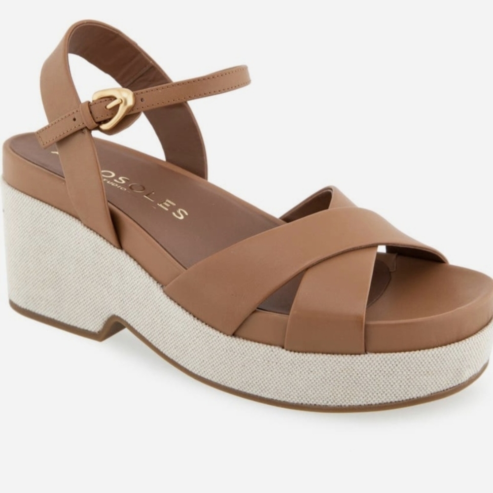 AEROSOLES Women's Brown and Cream Platform Sandals